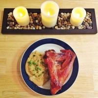 Roasted Turkey Wing & Butter Green Onion Mashed Potatoes.  Celebrating My One Year Anniversary w/ My Fiancé.